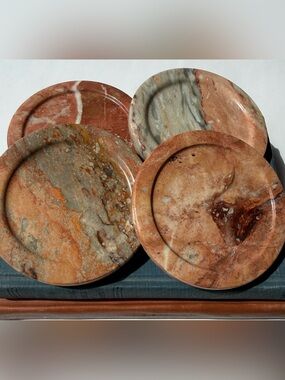 Red Marble Stone Coasters - Set of 4